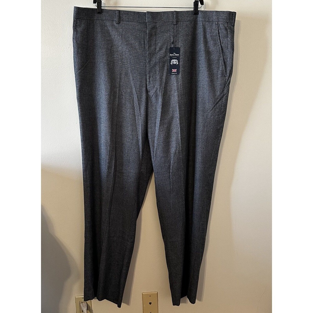 NWT Savile Row Gray Gingham Dress Pants‎ Trousers New Heathrow Pockets 48 x 32